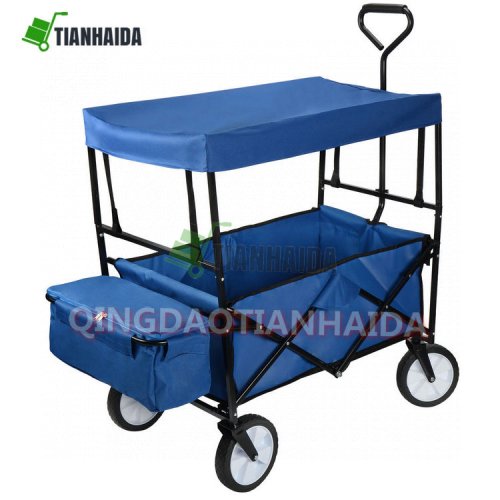 TC1011 TB     BLUE OUTDOOR FOLDING WAGON CANOPY GARDEN STROLLER TRAVEL CART ALL TERRAIN WHEEL