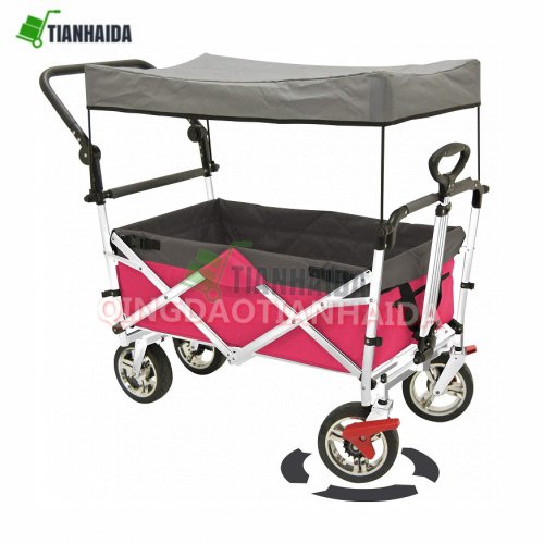 FW0108   PINK OUTDOOR FOLDING WAGON CANOPY GARDEN STROLLER TRAVEL CART ALL TERRAIN